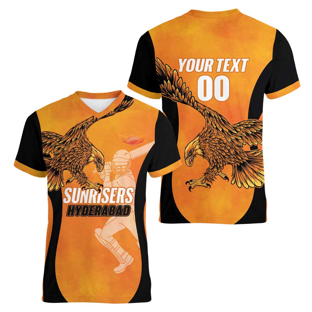 Custom Hyderabad India Cricket Women V-Neck T-Shirt Go Sunrisers Eagle