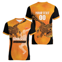 Custom Hyderabad India Cricket Women V-Neck T-Shirt Go Sunrisers Eagle