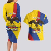 Personalised Colombia Independence Day Couples Matching Long Sleeve Bodycon Dress and Hawaiian Shirt 1810 Libertad y Orden
