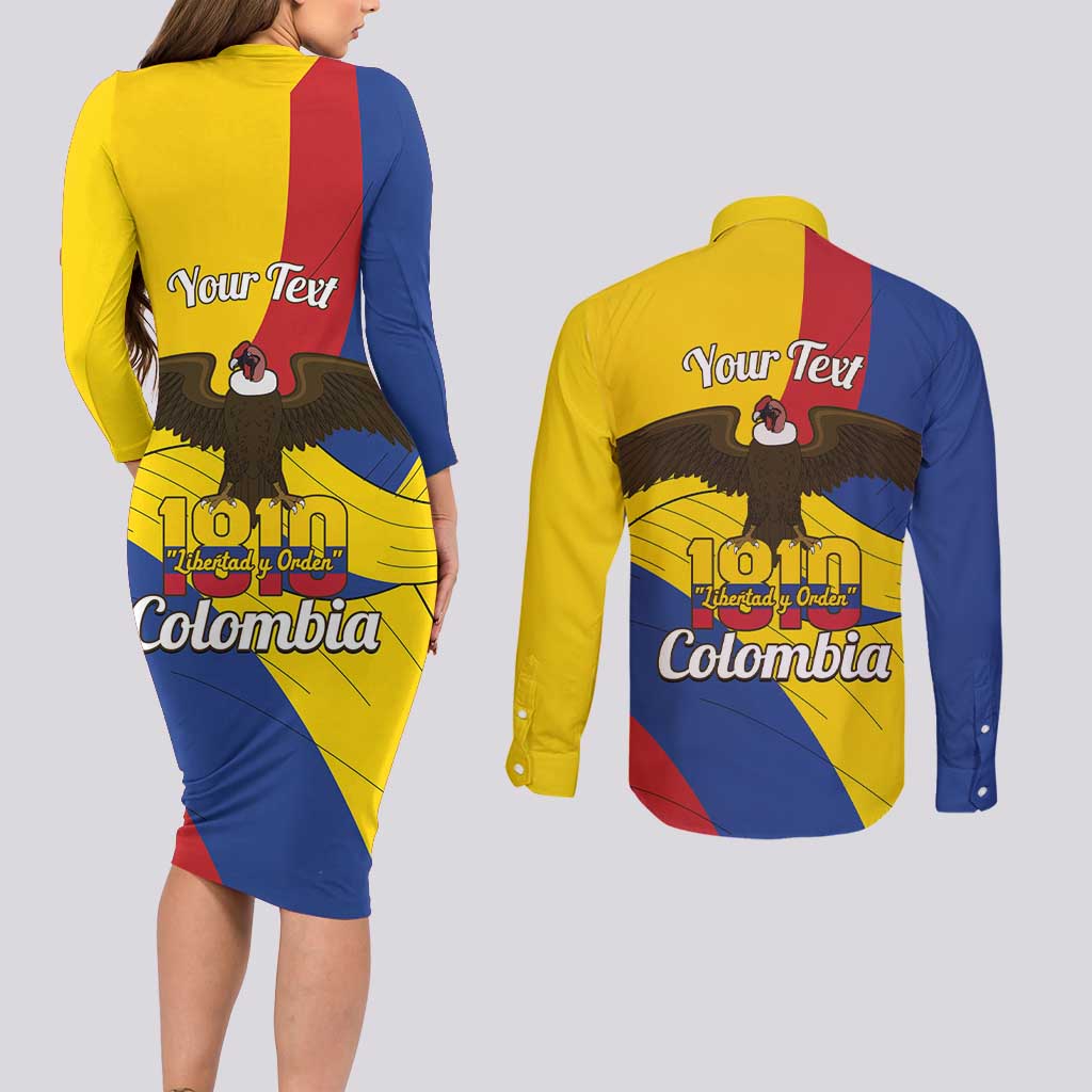 Personalised Colombia Independence Day Couples Matching Long Sleeve Bodycon Dress and Long Sleeve Button Shirt 1810 Libertad y Orden