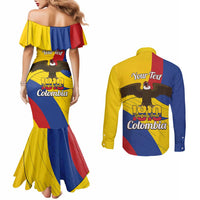Personalised Colombia Independence Day Couples Matching Mermaid Dress and Long Sleeve Button Shirt 1810 Libertad y Orden