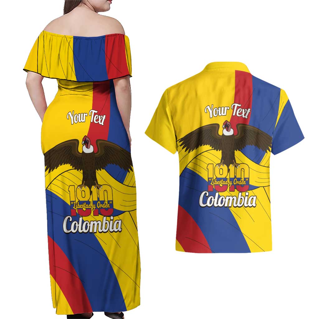Personalised Colombia Independence Day Couples Matching Off Shoulder Maxi Dress and Hawaiian Shirt 1810 Libertad y Orden