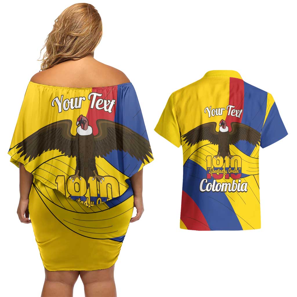 Personalised Colombia Independence Day Couples Matching Off Shoulder Short Dress and Hawaiian Shirt 1810 Libertad y Orden