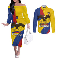 Personalised Colombia Independence Day Couples Matching Off The Shoulder Long Sleeve Dress and Long Sleeve Button Shirt 1810 Libertad y Orden