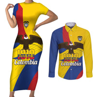 Personalised Colombia Independence Day Couples Matching Short Sleeve Bodycon Dress and Long Sleeve Button Shirt 1810 Libertad y Orden