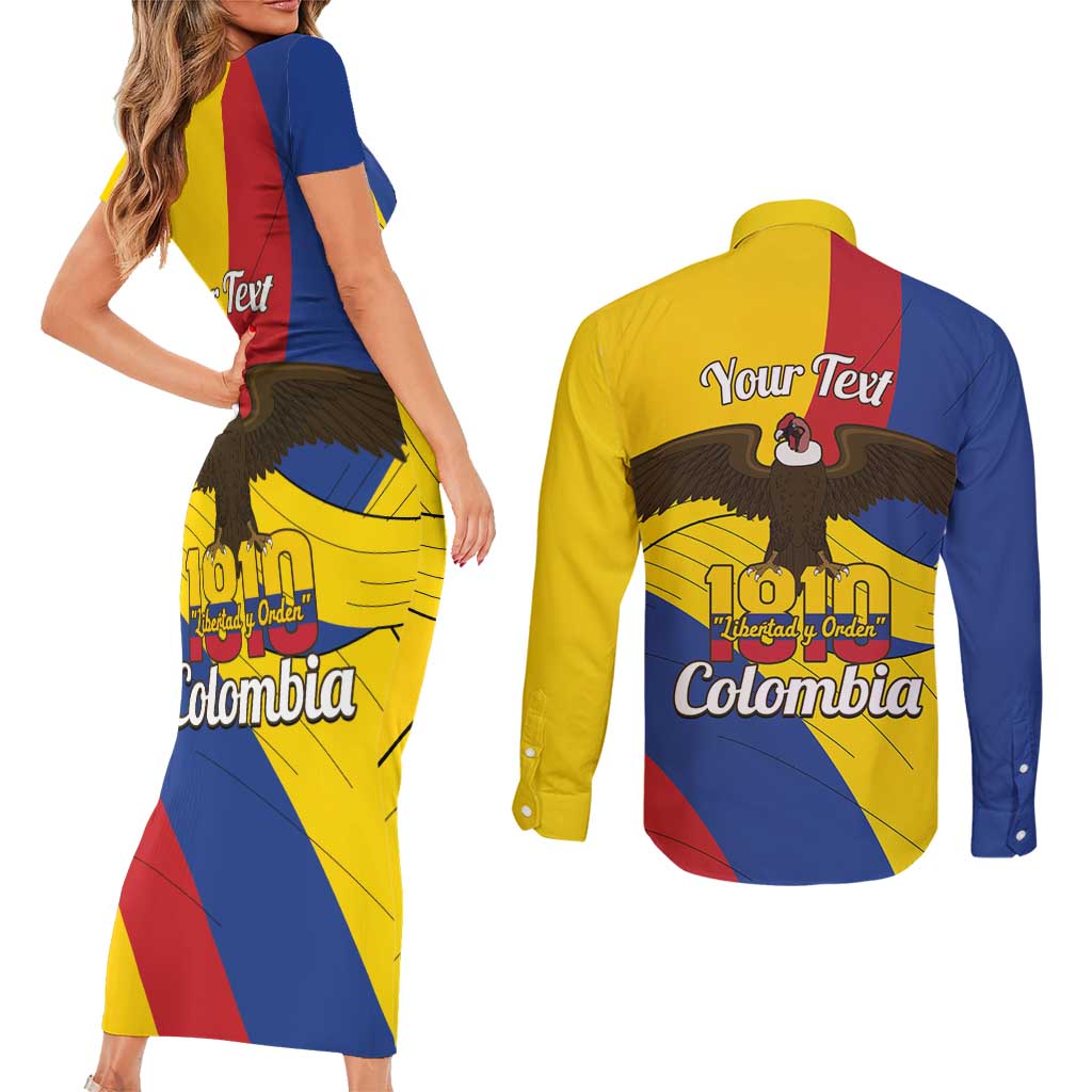 Personalised Colombia Independence Day Couples Matching Short Sleeve Bodycon Dress and Long Sleeve Button Shirt 1810 Libertad y Orden