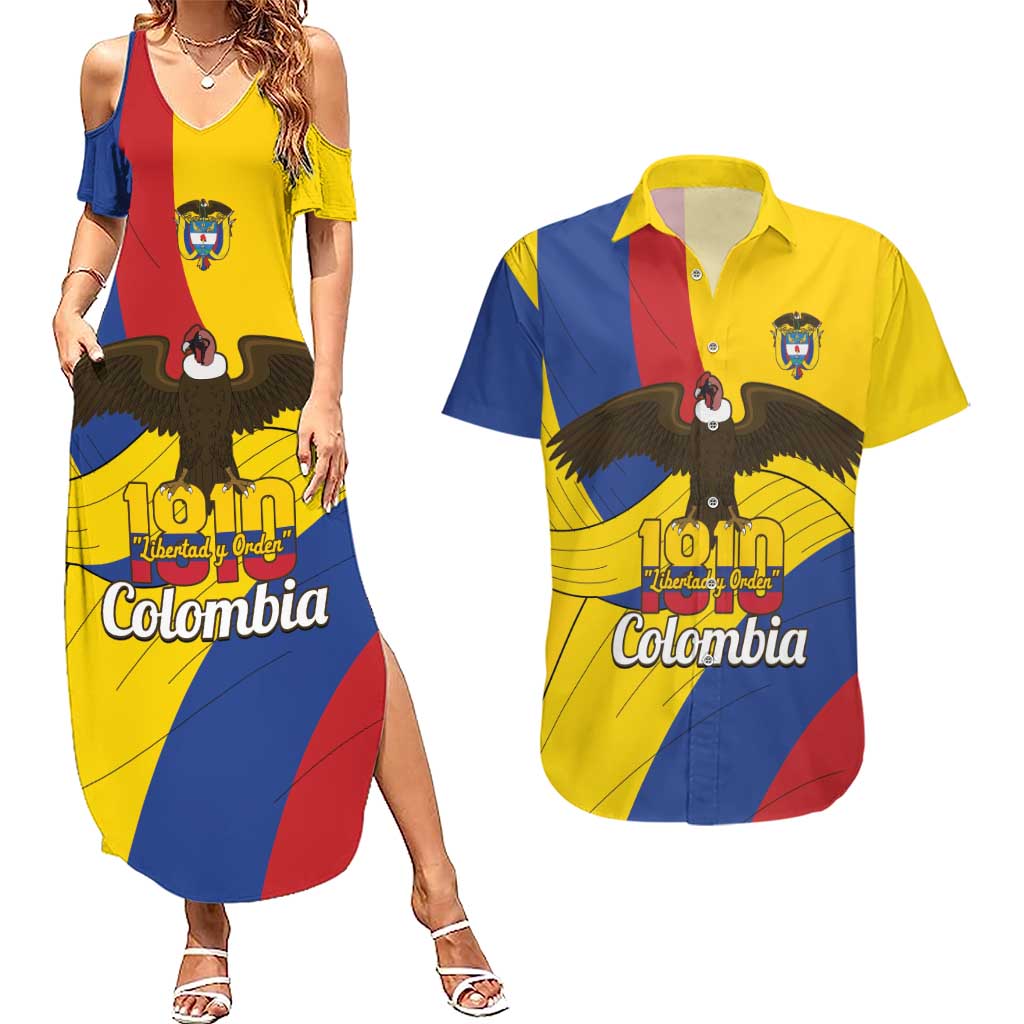 Personalised Colombia Independence Day Couples Matching Summer Maxi Dress and Hawaiian Shirt 1810 Libertad y Orden