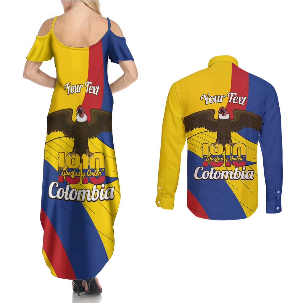 Personalised Colombia Independence Day Couples Matching Summer Maxi Dress and Long Sleeve Button Shirt 1810 Libertad y Orden