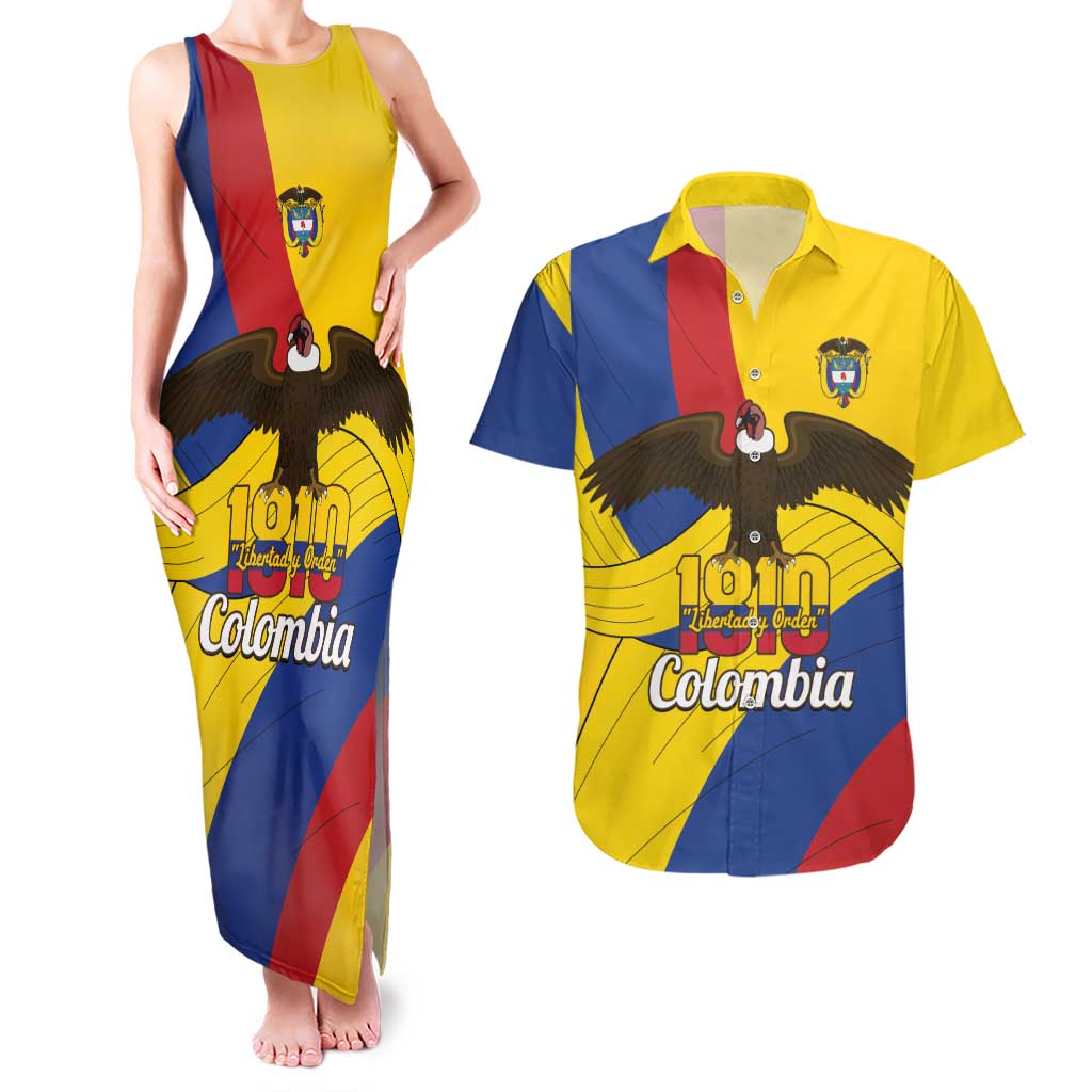 Personalised Colombia Independence Day Couples Matching Tank Maxi Dress and Hawaiian Shirt 1810 Libertad y Orden