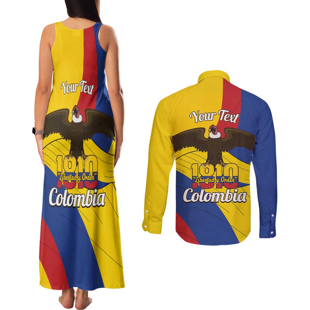 Personalised Colombia Independence Day Couples Matching Tank Maxi Dress and Long Sleeve Button Shirt 1810 Libertad y Orden