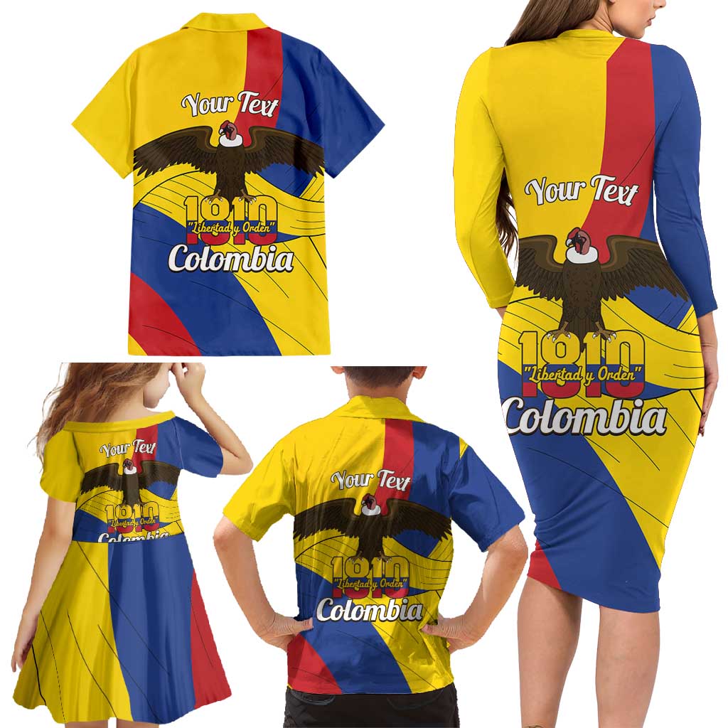 Personalised Colombia Independence Day Family Matching Long Sleeve Bodycon Dress and Hawaiian Shirt 1810 Libertad y Orden