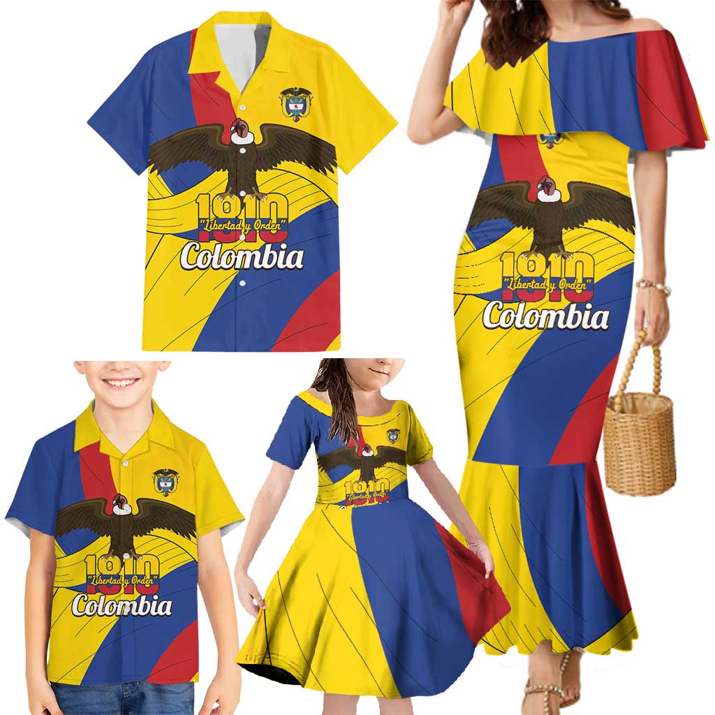 Personalised Colombia Independence Day Family Matching Mermaid Dress and Hawaiian Shirt 1810 Libertad y Orden