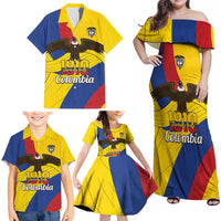 Personalised Colombia Independence Day Family Matching Off Shoulder Maxi Dress and Hawaiian Shirt 1810 Libertad y Orden