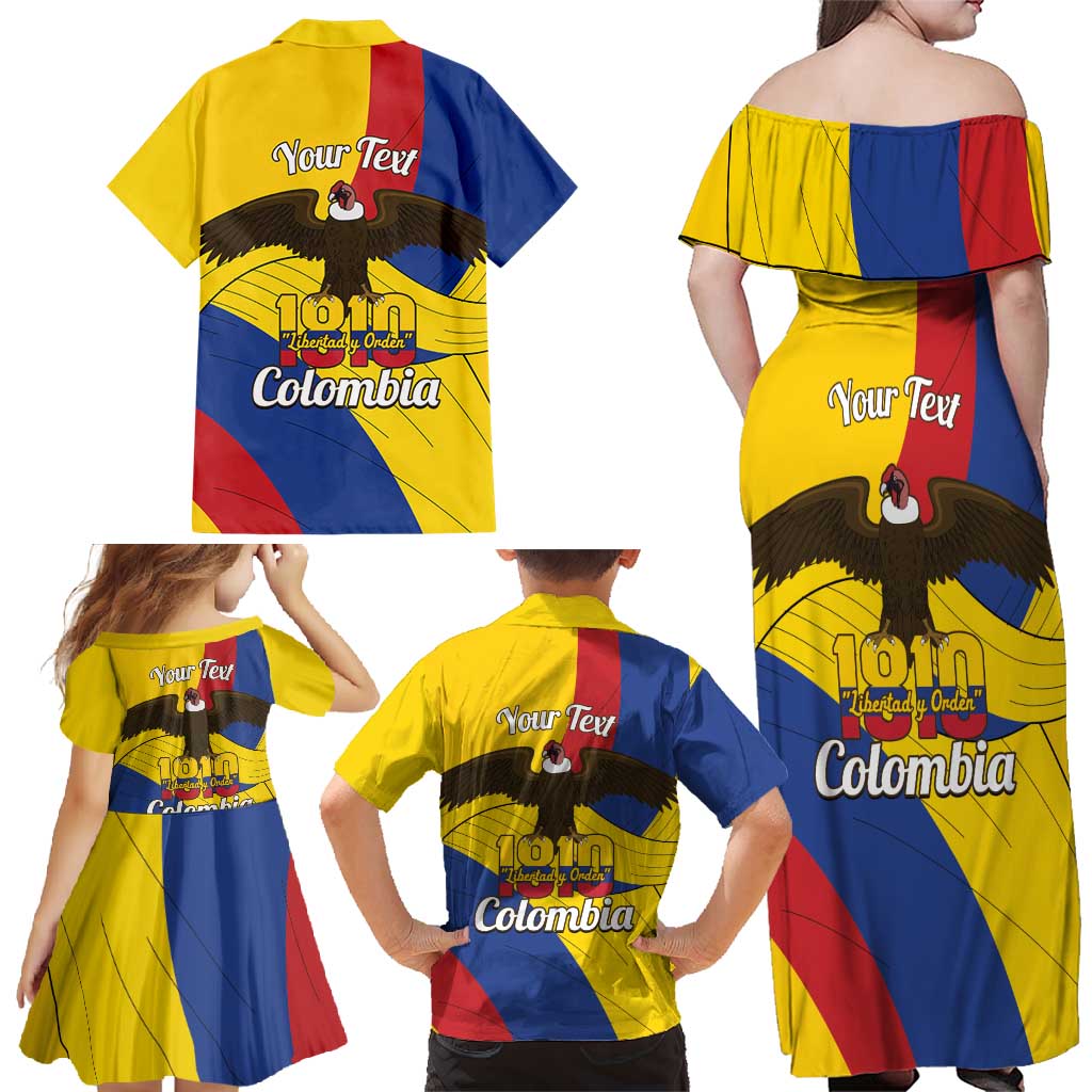 Personalised Colombia Independence Day Family Matching Off Shoulder Maxi Dress and Hawaiian Shirt 1810 Libertad y Orden