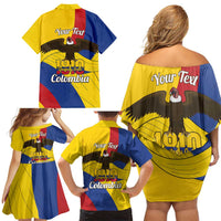 Personalised Colombia Independence Day Family Matching Off Shoulder Short Dress and Hawaiian Shirt 1810 Libertad y Orden