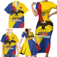 Personalised Colombia Independence Day Family Matching Short Sleeve Bodycon Dress and Hawaiian Shirt 1810 Libertad y Orden