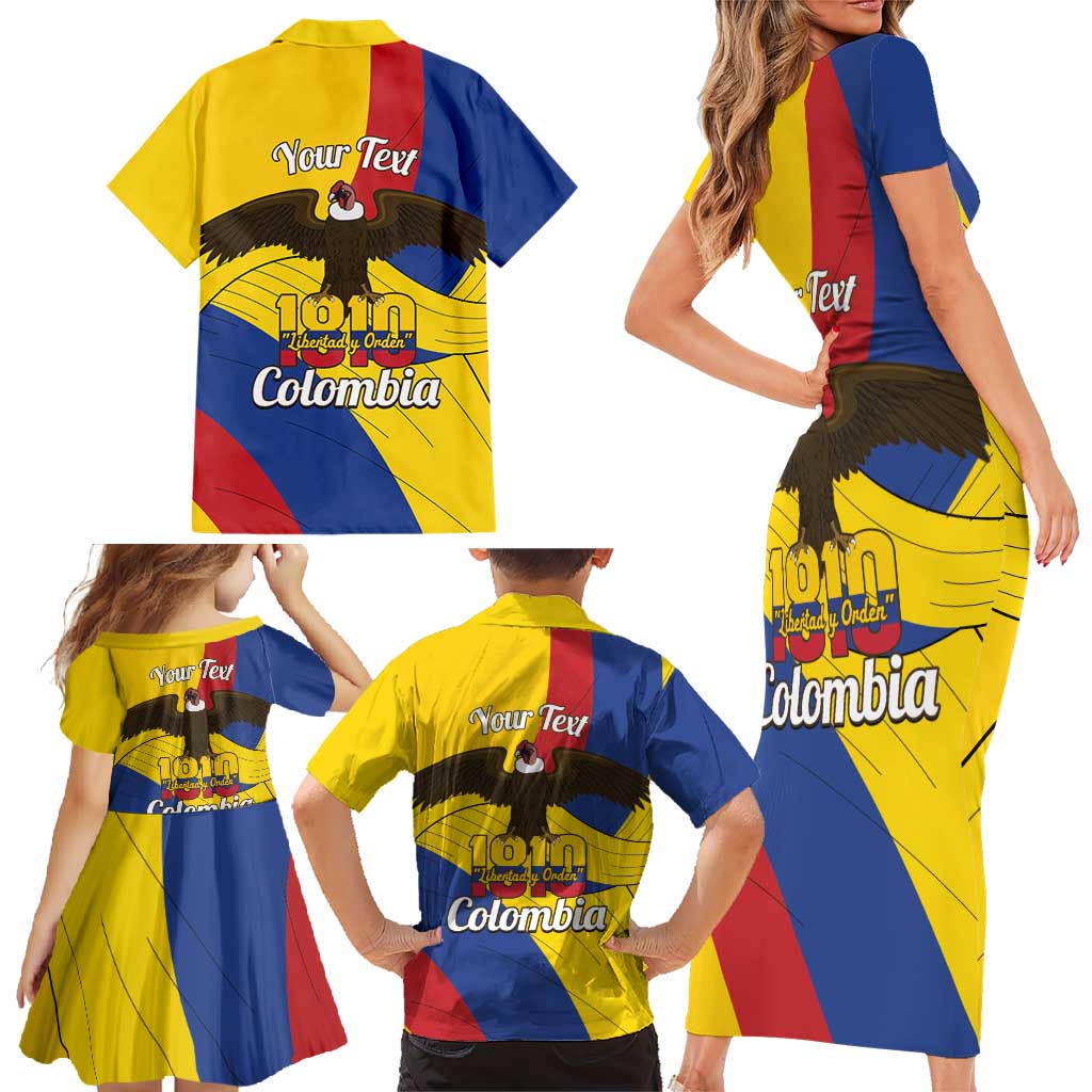 Personalised Colombia Independence Day Family Matching Short Sleeve Bodycon Dress and Hawaiian Shirt 1810 Libertad y Orden