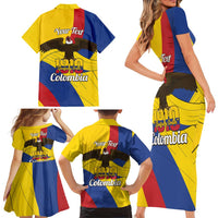 Personalised Colombia Independence Day Family Matching Short Sleeve Bodycon Dress and Hawaiian Shirt 1810 Libertad y Orden