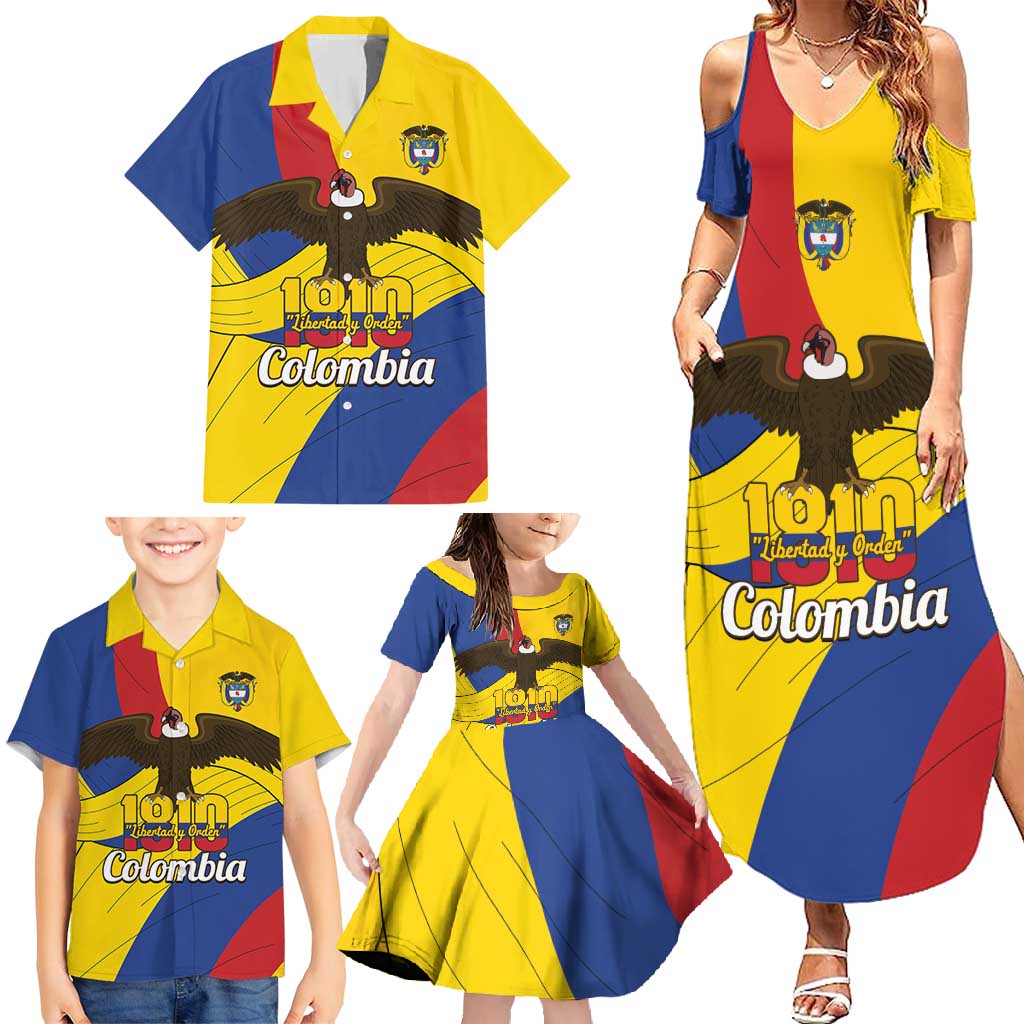Personalised Colombia Independence Day Family Matching Summer Maxi Dress and Hawaiian Shirt 1810 Libertad y Orden
