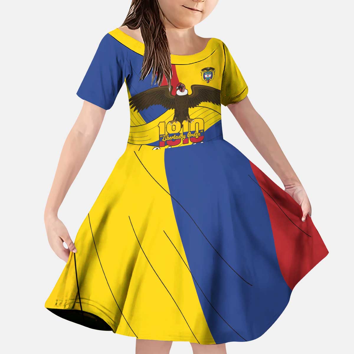 Personalised Colombia Independence Day Kid Short Sleeve Dress 1810 Libertad y Orden