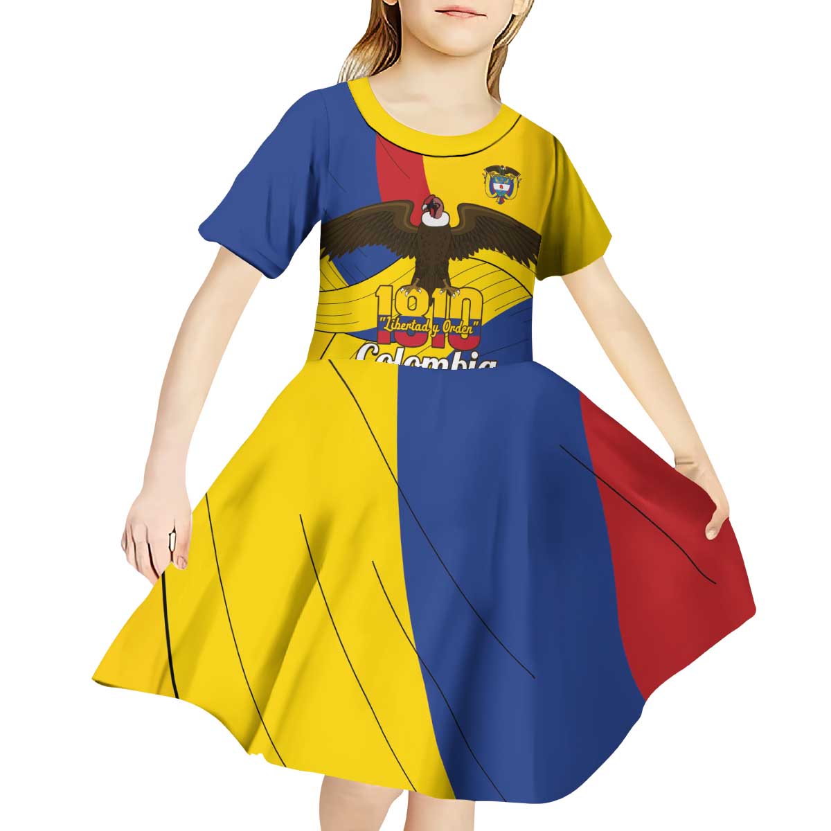 Personalised Colombia Independence Day Kid Short Sleeve Dress 1810 Libertad y Orden