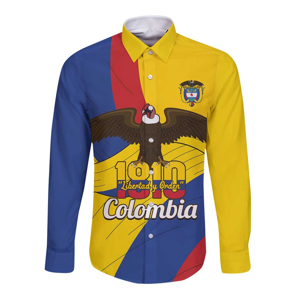 Personalised Colombia Independence Day Long Sleeve Button Shirt 1810 Libertad y Orden