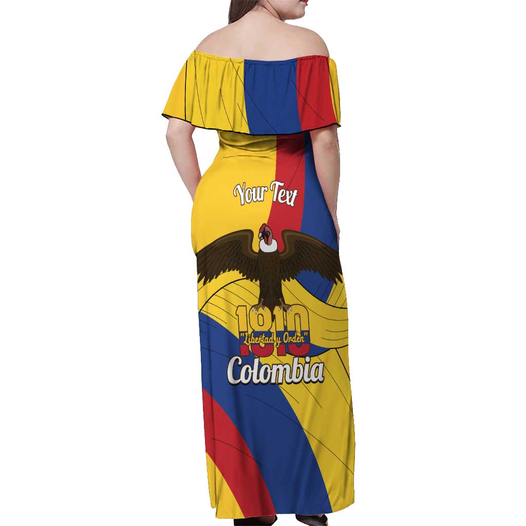 Personalised Colombia Independence Day Off Shoulder Maxi Dress 1810 Libertad y Orden
