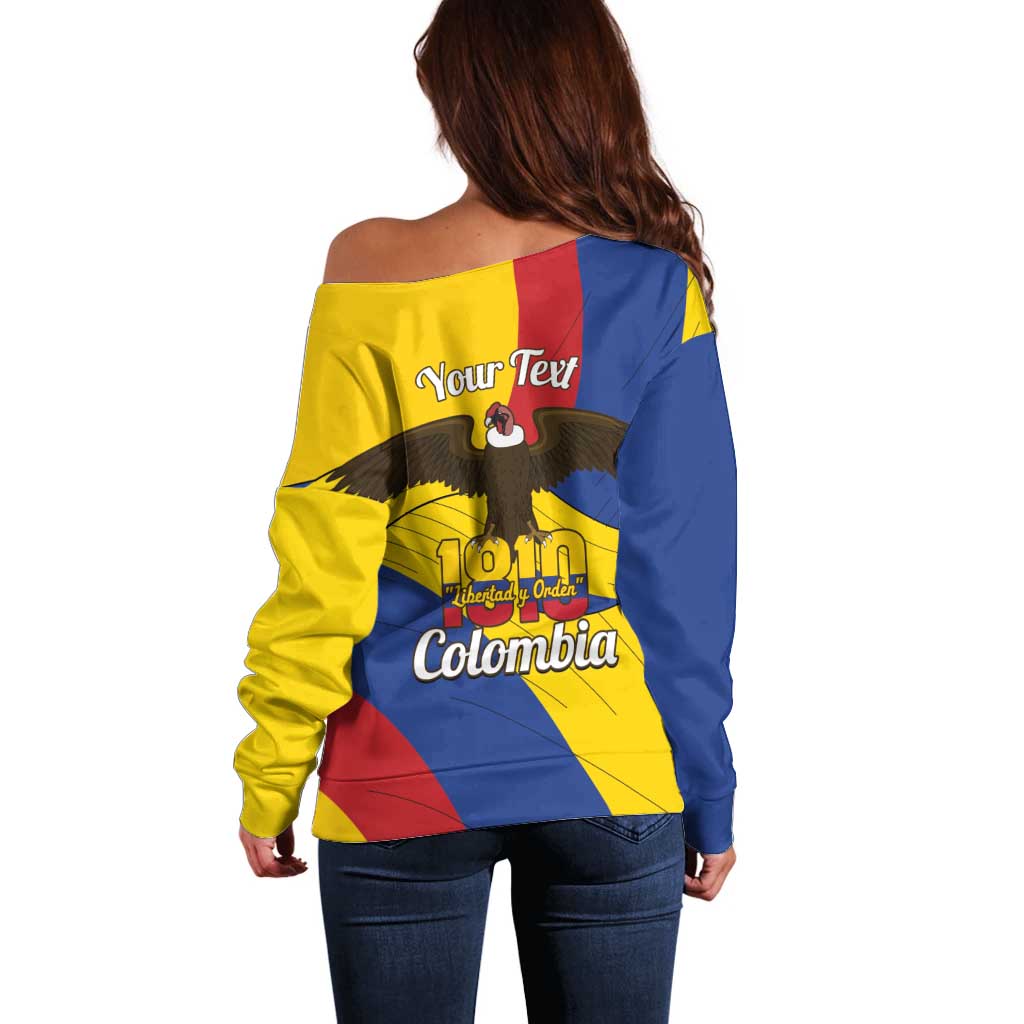 Personalised Colombia Independence Day Off Shoulder Sweater 1810 Libertad y Orden