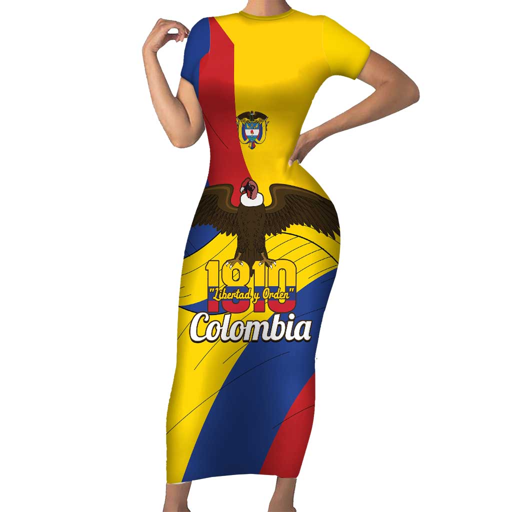 Personalised Colombia Independence Day Short Sleeve Bodycon Dress 1810 Libertad y Orden