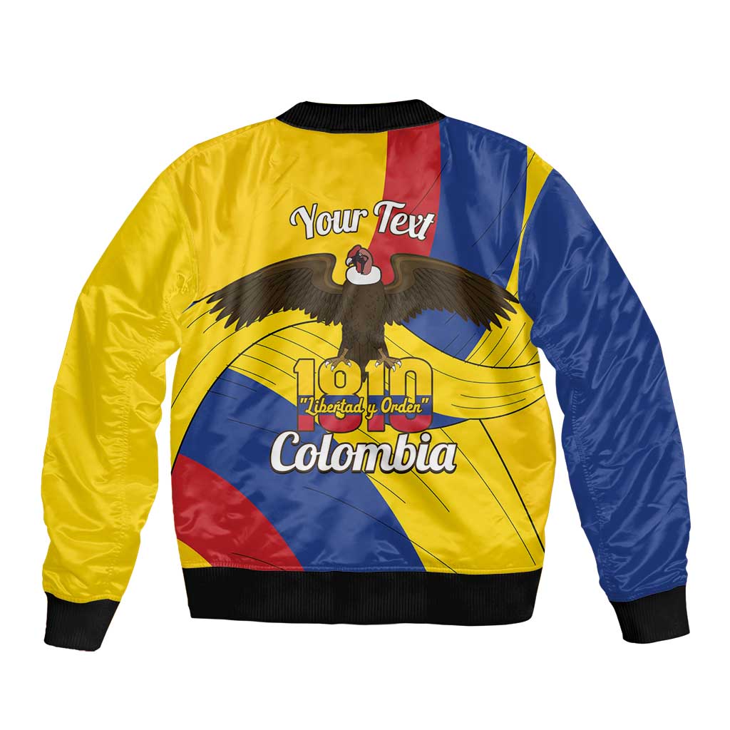 Personalised Colombia Independence Day Sleeve Zip Bomber Jacket 1810 Libertad y Orden