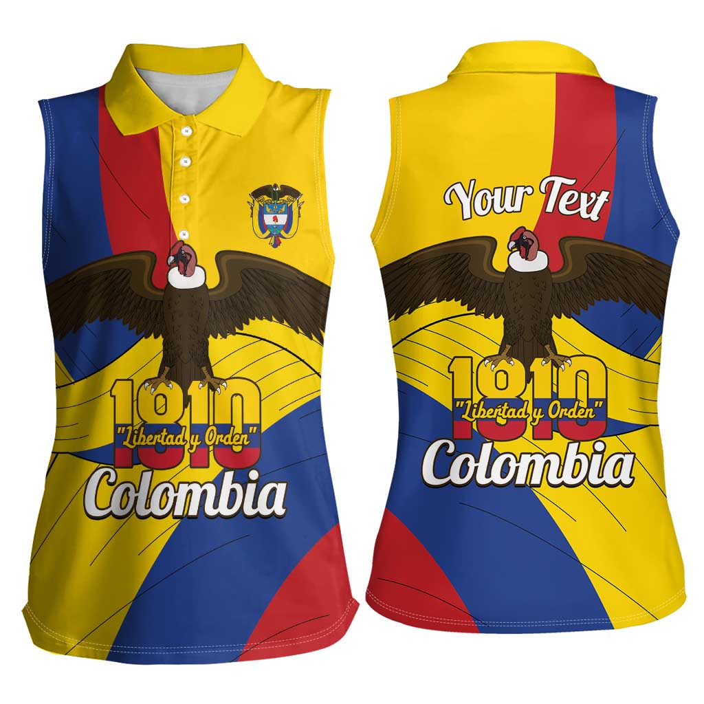 Personalised Colombia Independence Day Women Sleeveless Polo Shirt 1810 Libertad y Orden