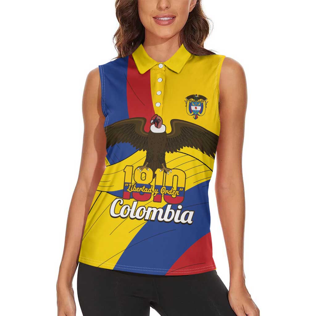 Personalised Colombia Independence Day Women Sleeveless Polo Shirt 1810 Libertad y Orden