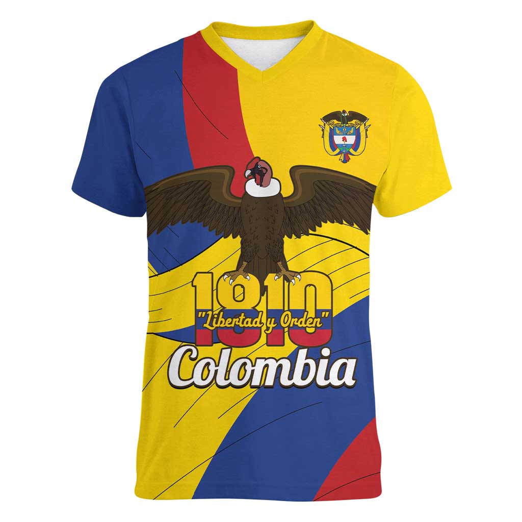 Personalised Colombia Independence Day Women V-Neck T-Shirt 1810 Libertad y Orden