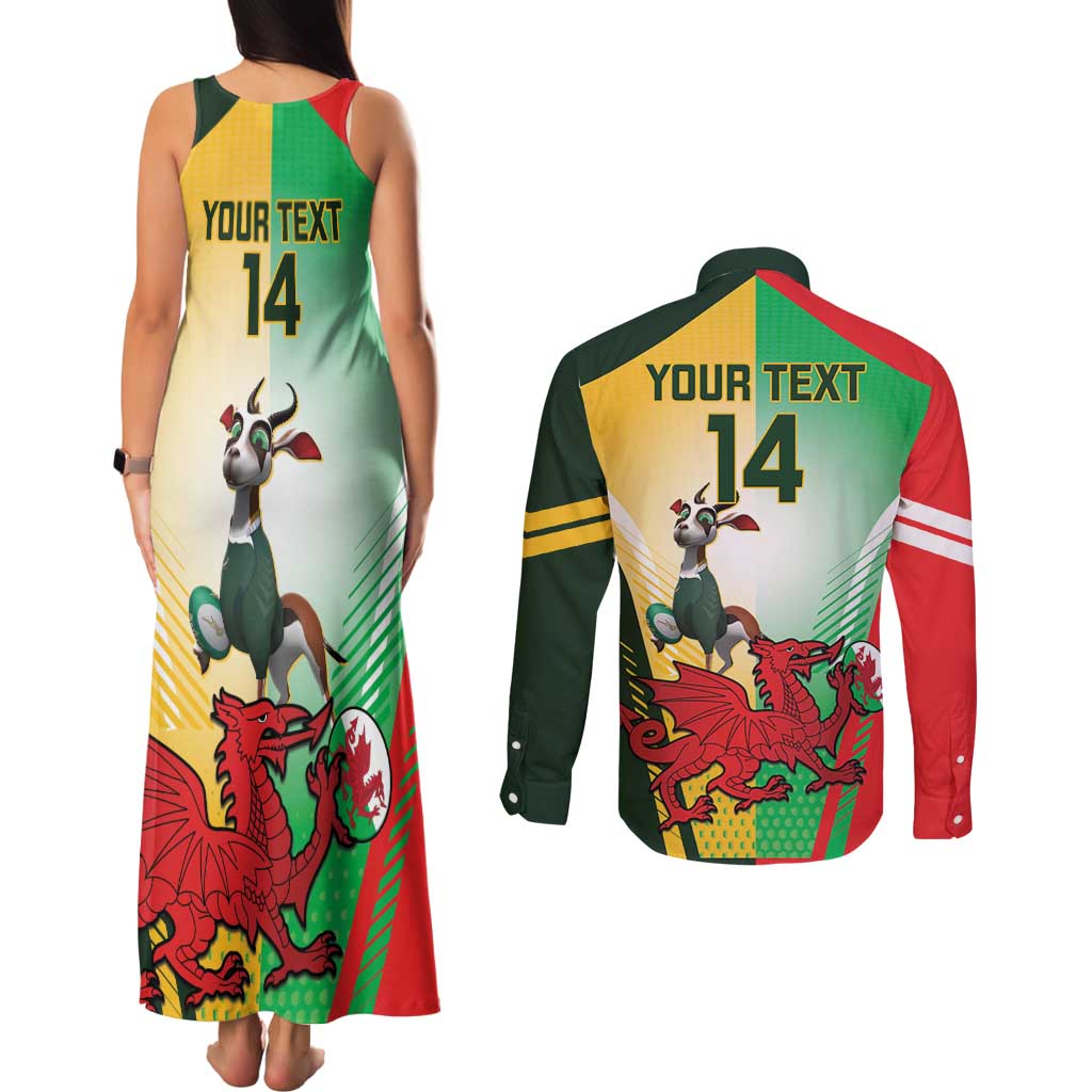 Custom South Africa And Wales Rugby Couples Matching Tank Maxi Dress and Long Sleeve Button Shirt Springboks Welsh Mascots Dynamic Version - Wonder Print Shop