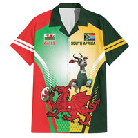 Custom South Africa And Wales Rugby Family Matching Short Sleeve Bodycon Dress and Hawaiian Shirt Springboks Welsh Mascots Dynamic Version - Wonder Print Shop