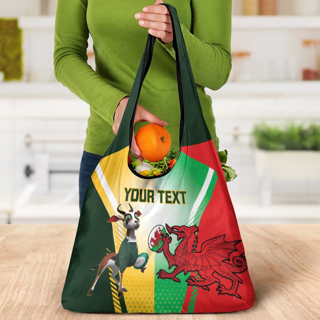 Custom South Africa And Wales Rugby Grocery Bag Springboks Welsh Mascots Dynamic Version