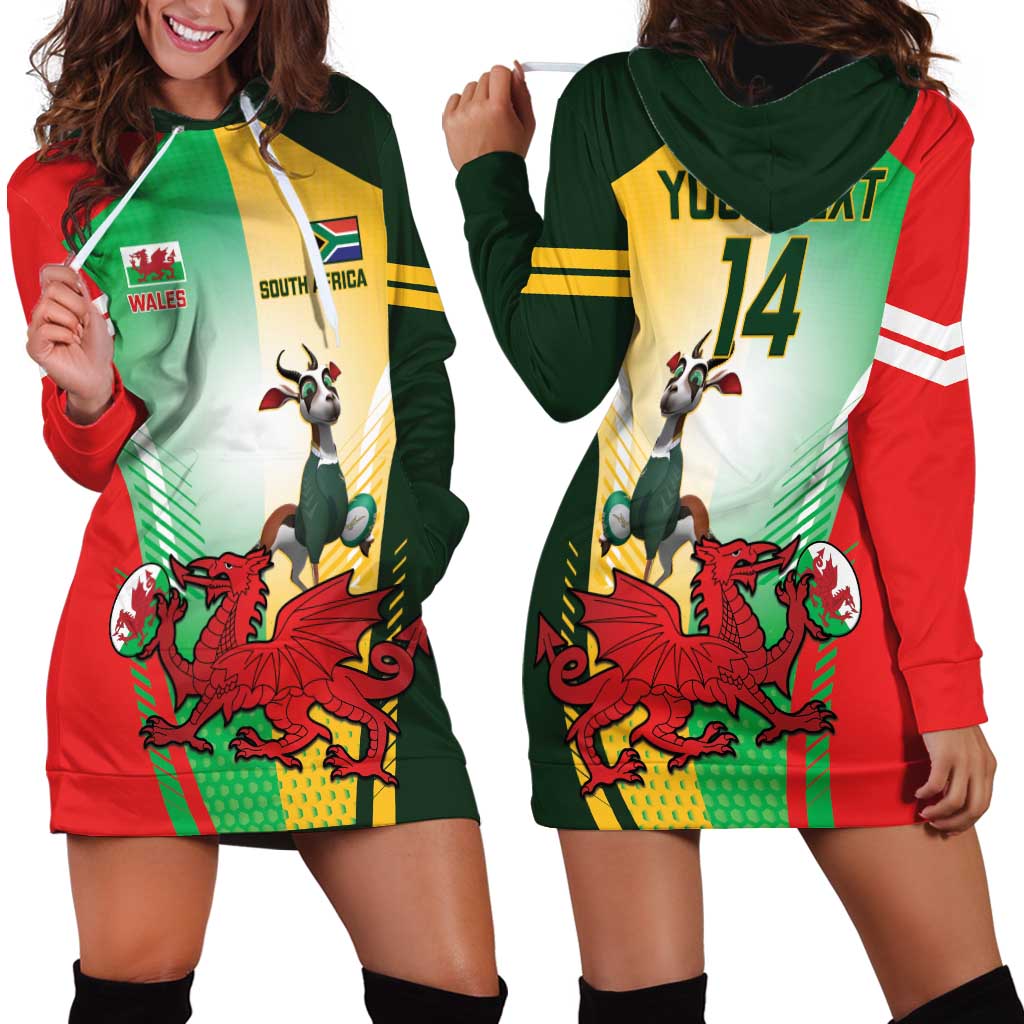 Custom South Africa And Wales Rugby Hoodie Dress Springboks Welsh Mascots Dynamic Version - Wonder Print Shop