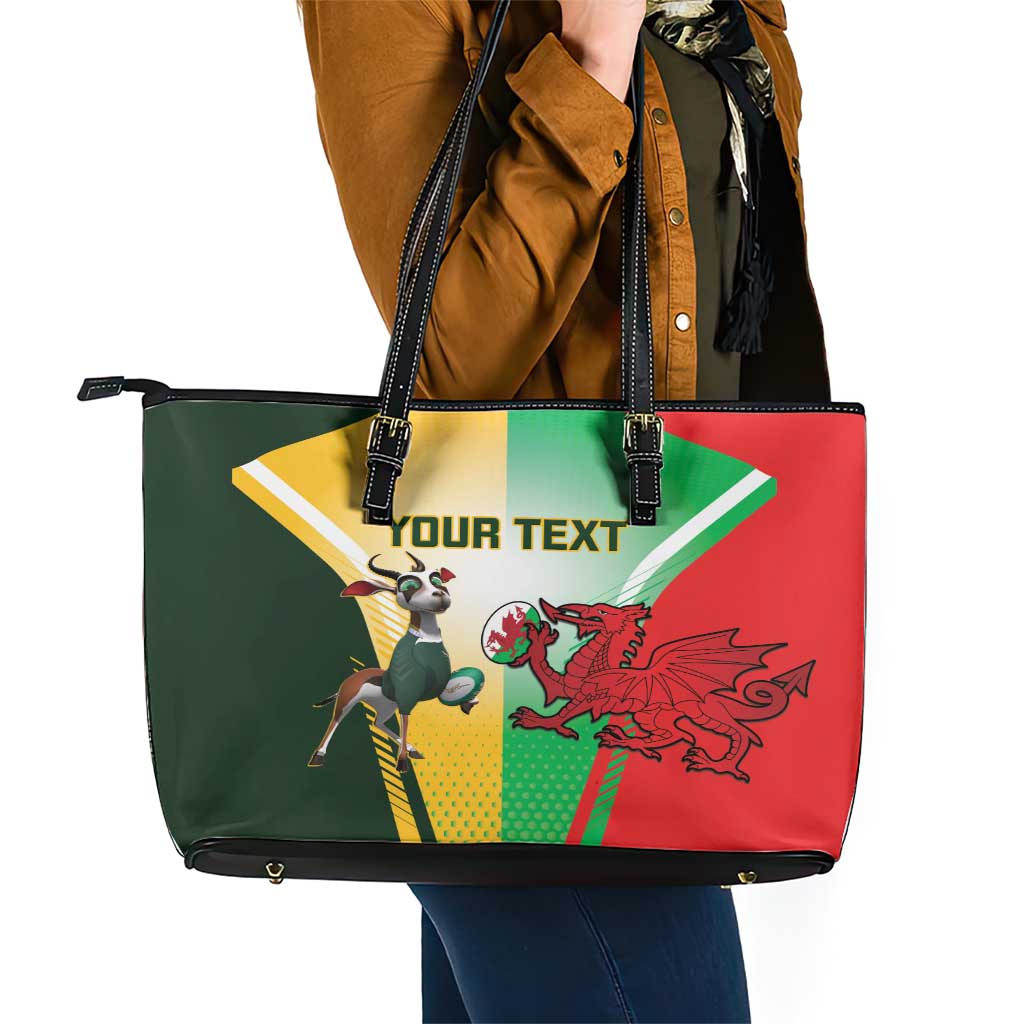 Custom South Africa And Wales Rugby Leather Tote Bag Springboks Welsh Mascots Dynamic Version - Wonder Print Shop