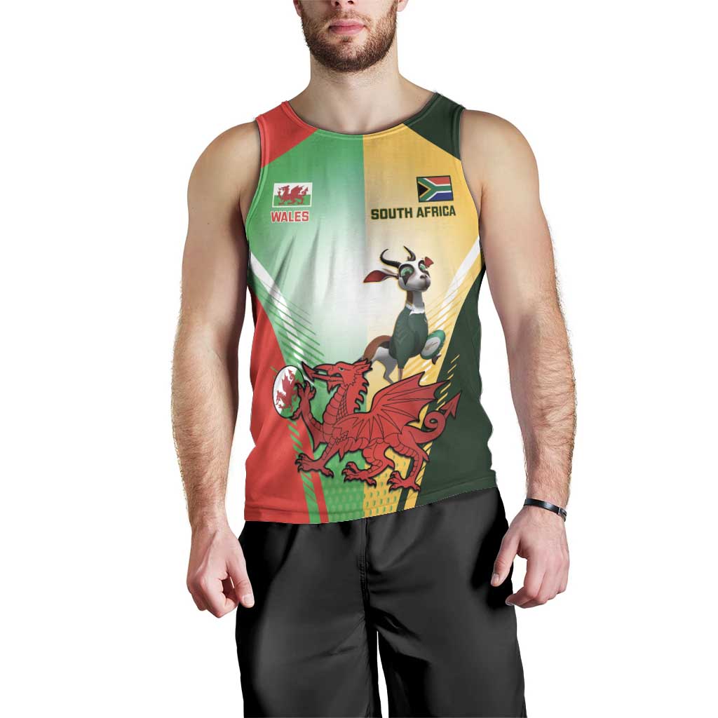Custom South Africa And Wales Rugby Men Tank Top Springboks Welsh Mascots Dynamic Version - Wonder Print Shop