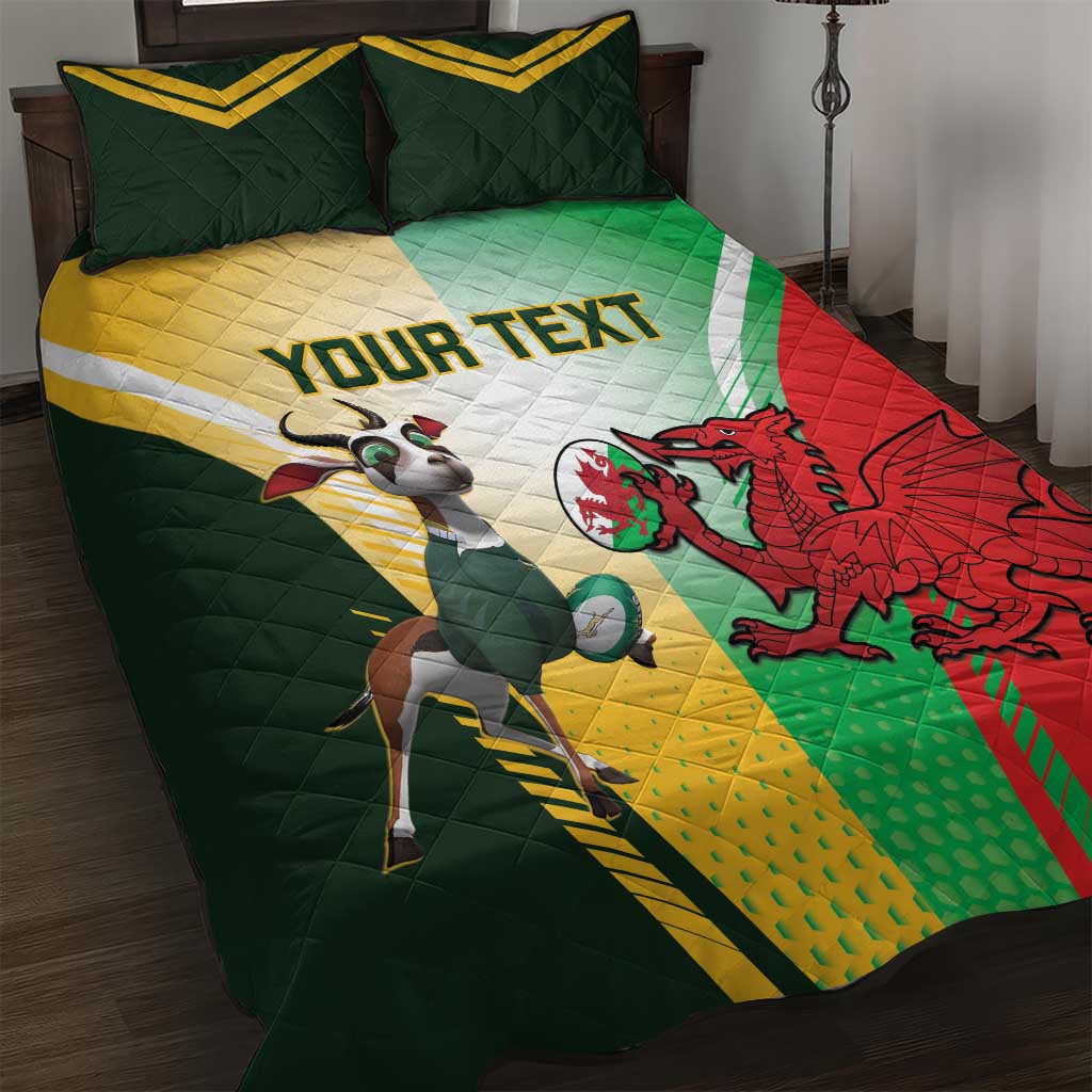 Custom South Africa And Wales Rugby Quilt Bed Set Springboks Welsh Mascots Dynamic Version - Wonder Print Shop