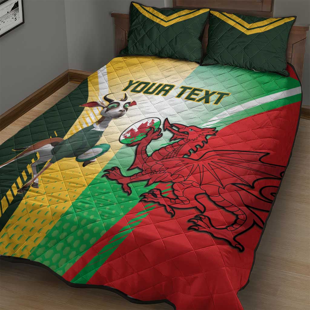 Custom South Africa And Wales Rugby Quilt Bed Set Springboks Welsh Mascots Dynamic Version - Wonder Print Shop