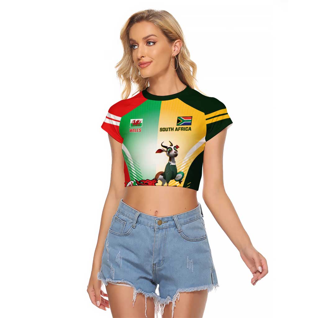 Custom South Africa And Wales Rugby Raglan Cropped T Shirt Springboks Welsh Mascots Dynamic Version - Wonder Print Shop