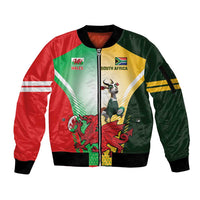 Custom South Africa And Wales Rugby Sleeve Zip Bomber Jacket Springboks Welsh Mascots Dynamic Version - Wonder Print Shop