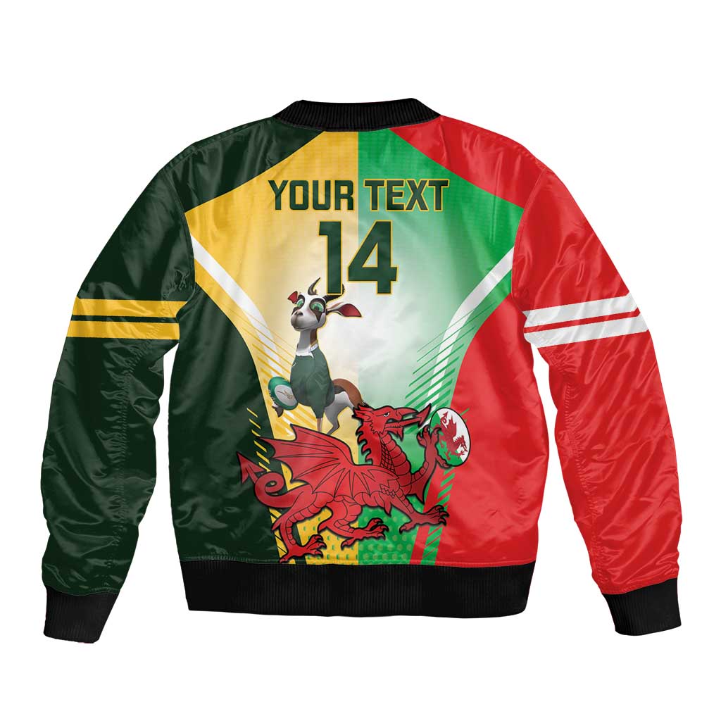 Custom South Africa And Wales Rugby Sleeve Zip Bomber Jacket Springboks Welsh Mascots Dynamic Version - Wonder Print Shop