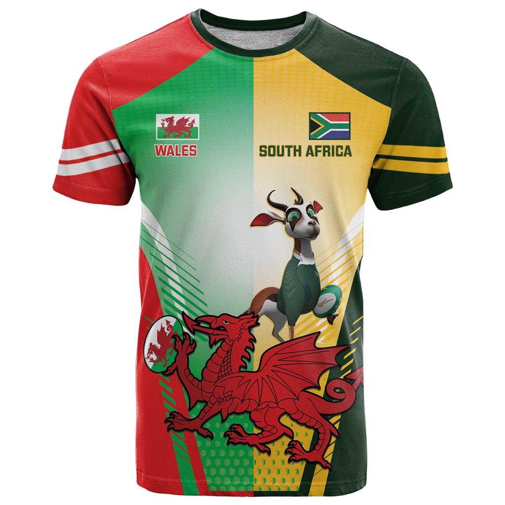 Custom South Africa And Wales Rugby T Shirt Springboks Welsh Mascots Dynamic Version - Wonder Print Shop