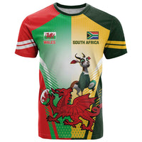 Custom South Africa And Wales Rugby T Shirt Springboks Welsh Mascots Dynamic Version - Wonder Print Shop