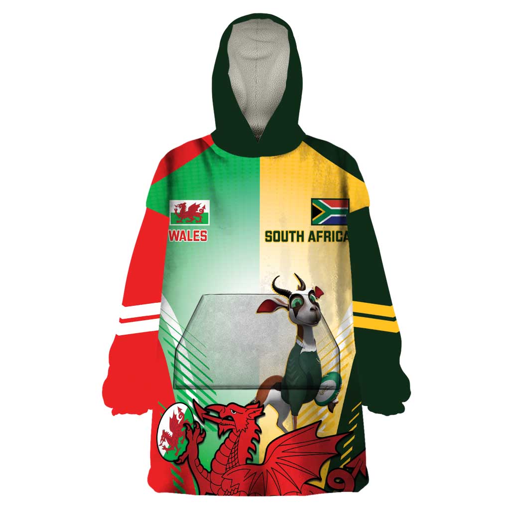 Custom South Africa And Wales Rugby Wearable Blanket Hoodie Springboks Welsh Mascots Dynamic Version - Wonder Print Shop