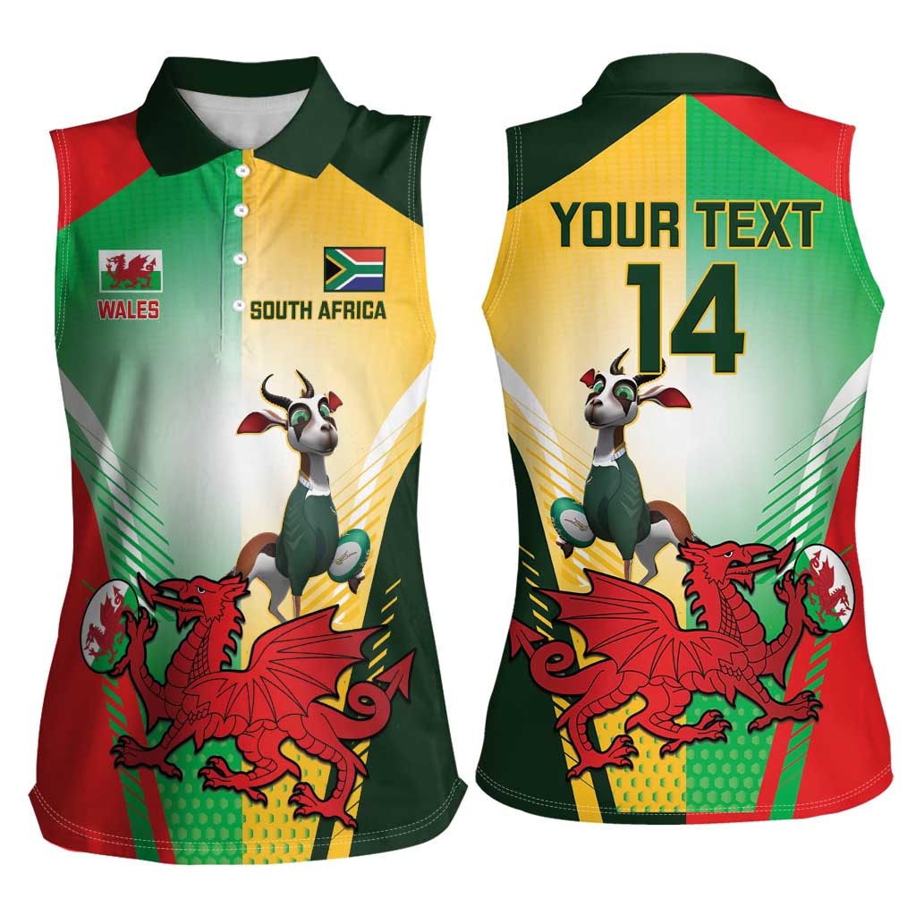Custom South Africa And Wales Rugby Women Sleeveless Polo Shirt Springboks Welsh Mascots Dynamic Version - Wonder Print Shop
