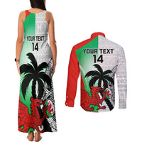 Custom Fiji And Wales Rugby Couples Matching Tank Maxi Dress and Long Sleeve Button Shirt Fijian Tapa Welsh Mascots Dynamic Version - Wonder Print Shop