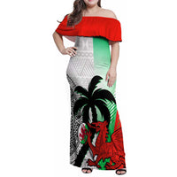 Custom Fiji And Wales Rugby Family Matching Off Shoulder Maxi Dress and Hawaiian Shirt Fijian Tapa Welsh Mascots Dynamic Version - Wonder Print Shop